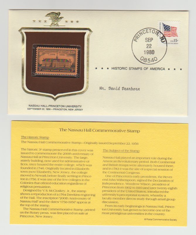 1083 Nassau Hall w/ Historic Stamps of America Commemorative Cover