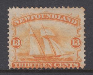 Newfoundland Sc 30 MNG. 1865 13c orange Sailing Ship, couple of toned perf tips