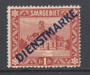 Saar Sc O15 MNH. 1922 1fr Official with type 1 blue overprint, fresh, F-VF