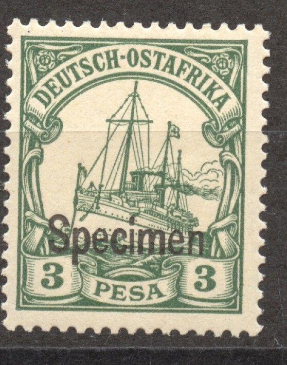 SPECIMEN Overprint on German East Africa 3 Pesa Yacht, MLH 