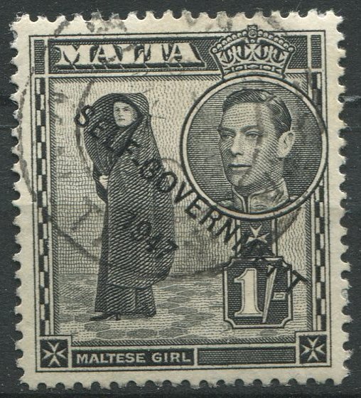 Malta Sc#217 Used, 1s blk, Definitives 1948-1953: Self-Government 1947 (1948)