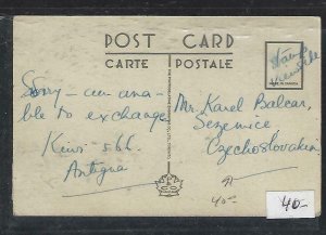 LEEWARD ISLANDS (P2808BB1949 KGVI 1D ON PPC   ST JOHNS ANTIGUA TO CZECHOSLOVAKIA