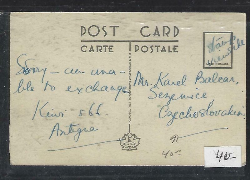 LEEWARD ISLANDS (P2808BB1949 KGVI 1D ON PPC   ST JOHNS ANTIGUA TO CZECHOSLOVAKIA