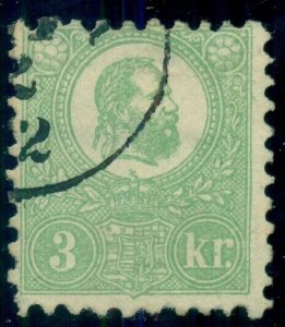 HUNGARY #2, 3kr green Litho, used, scarce and VF for this issue, Scott $600.00