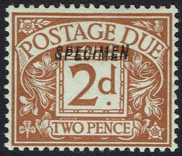 GREAT BRITAIN 1914 POSTAGE DUE 2D BROWN COLOUR TRIAL PROOF SPECIMEN ERROR DOUBLE