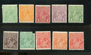 AUSTRALIA 1914/24 GEO V  SCOTT #19/37 THE 11/2c IS  DAMAGED MINT HINGED 