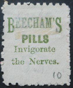 New Zealand 1893 One Penny with Beechams Pills in green advert SG 218k used