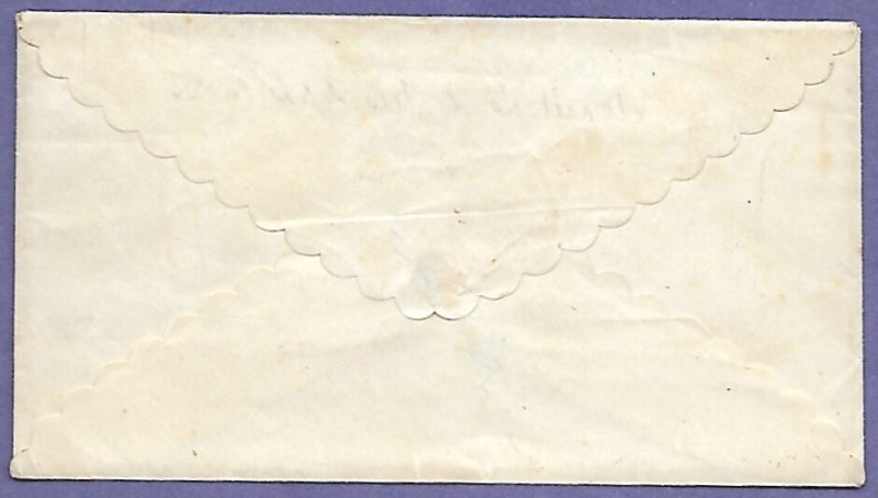 NEWPORT R.I., 1851  STAMPLESS COVER, NO CONTENT, LADIES SIZE, SUPER CLEAN.