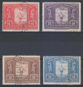 EL SALVADOR 1935 SPORTS Sc C36-C39 PERFIN SPECIMEN MNH VF RUNNER & AIRPLANE 