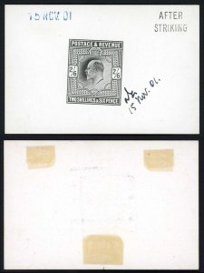 KEVII 1901 2/6 Die Proof in black on glazed card AFTER STRIKING 15 NOV 01 SUPERB