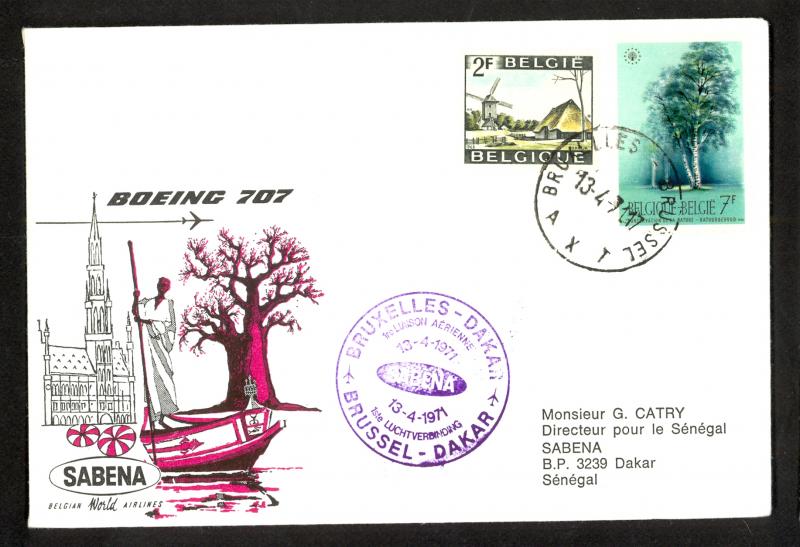 BELGIUM FFC 1971 SABENA First Flight Cover to DAKAR SENEGAL