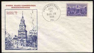 United States First Day Covers #835-21, 1938 3c Constitution Ratification, un...