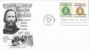 1960 FDC, #1168-1169, 4c/8c Giuseppe Garibaldi, Fleetwood