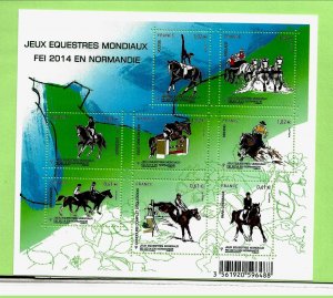 FRANCE Sc 4656 NH MINISHEET OF 2014 - HORSES - (CT5)