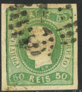 PORTUGAL 1866-67 50r Green King Luiz Portrait Issue Sc 21 VFU