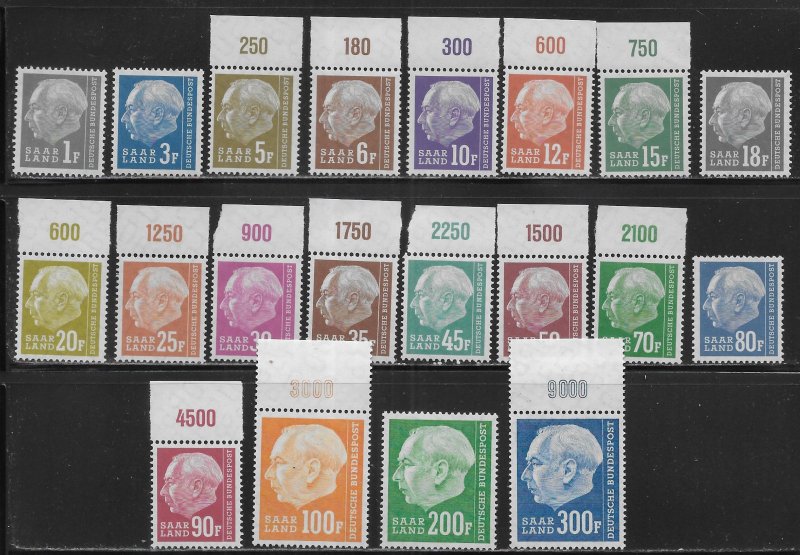 Saar 289-308 Heuss set MNH (*sch*)