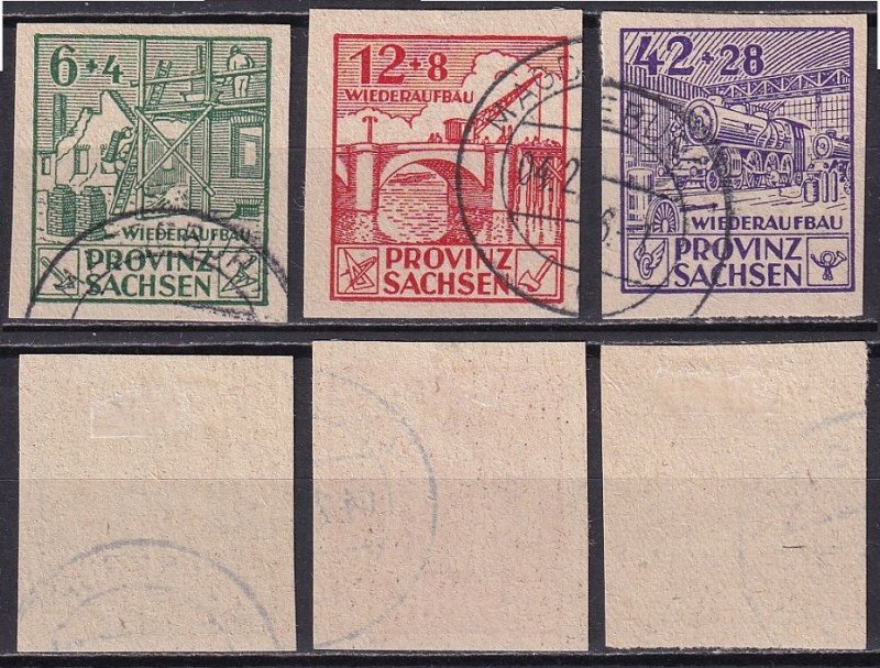 GERMANY / SBZ Provinz Sachsen 1946 Reconstruction. Imperforate 3v. Used RARE