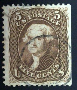 Scott #76 - VF - 5c Brown - Jefferson - Used - 1863