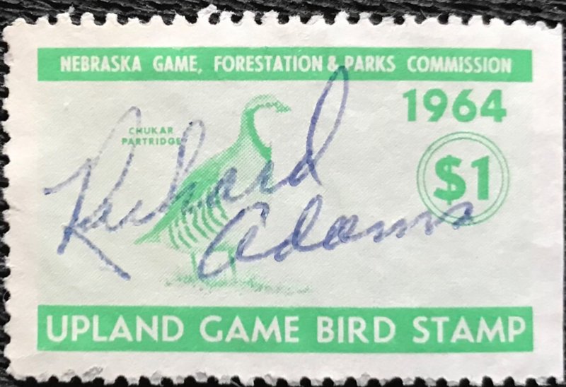 US Used Nebraska Upland Game Bird Stamp 1964 Signed Revenue Stamp