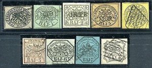 1st issue (n. 1/9) set of nine values (excluding n. A and B)