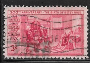 USA 1004: 3c Betsy Ross Showing Flag to Washington, used, VF