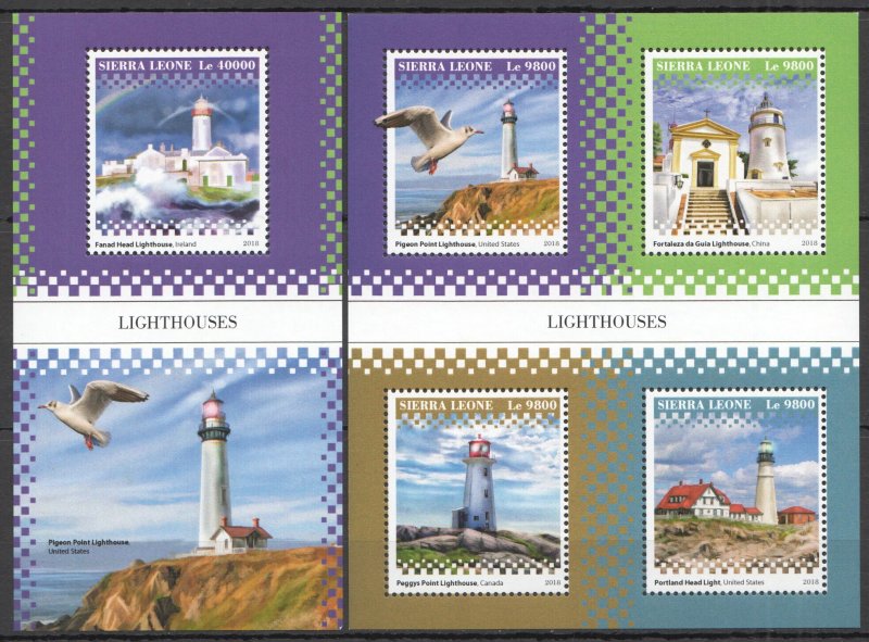 HM1625 2018 SIERRA LEONE LIGHTHOUSES BIRDS MARINE LIFE FAUNA #10449-2+BL1596 MNH