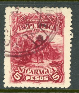 Nicaragua 1891 Seebeck 5 Peso Columbus Scott #48 VFU Z359 ⭐