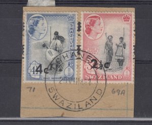 Swaziland QEII 1961 4c/2 1/2c O/P On Piece Superb CDS BP2754