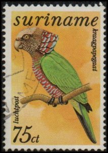 Suriname C68 - Used - 75c Red-fan Parrot (1977) (cv $0.80)