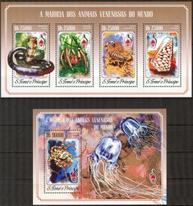 Sao Tome and Principe 2014 Marine Life Shells Crabs Snakes sheet + S/S MNH