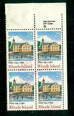 #2348 Rhode Island Zip Block of 4 - Used