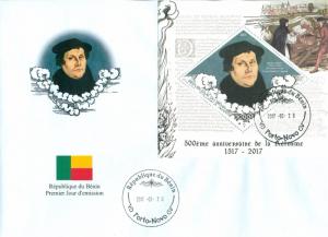 Reformation Luther Calvin Zwingli Protestantism Benin first day covers FDC set