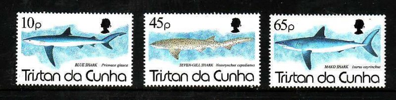 Tristan da Cunha-Sc#551-3-Unused NH set-Sharks-Marine Life-1994-