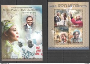 2013 Uganda Nobel Peace Prize Winners Of African Origin #3075-8+Bl428 ** Ug070