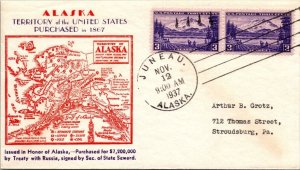 FDC 1937 SC #800 Kapner Cachet - Juneau, Ak - Pair - F62155