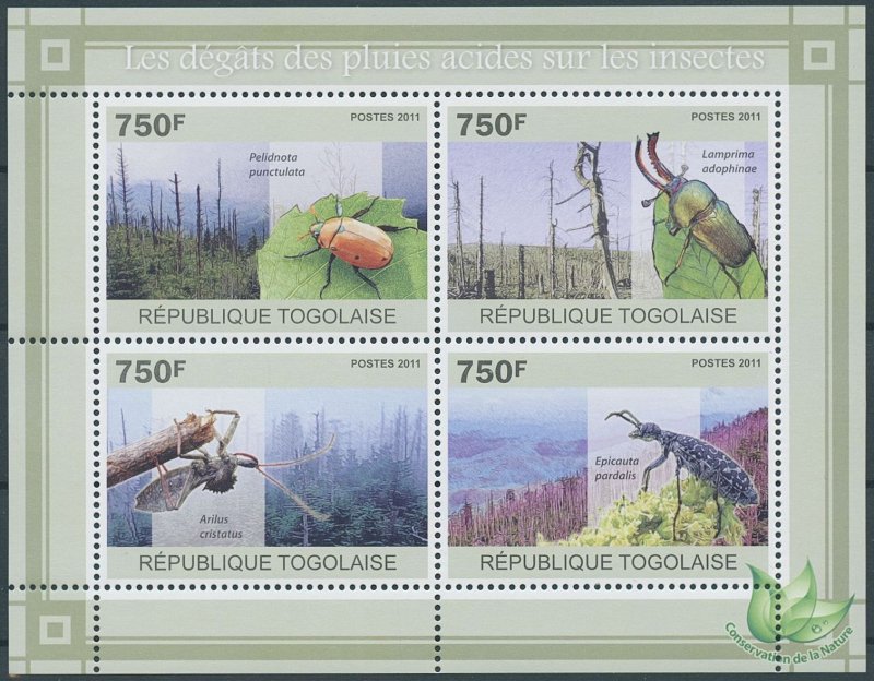Togo 2011 MNH Environment Stamps Acid Rain Damage Insects Beetles 4v M/S