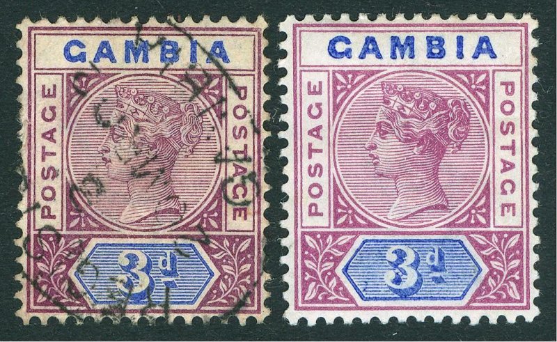 Gambia 1902 3d Deep Purple & Ultramarine SG 41b, Scott 24var, VFU Cat£100($133)