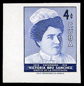 Cuba #572, 1957 Victoria Bru Sanchez, imperf sheet margin single, never hinge...