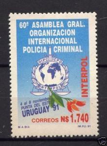 INTERPOL police national flower map scale URUGUAY Sc#1401 MNH STAMP CV$3.5 