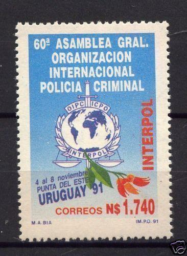 INTERPOL police national flower map scale URUGUAY Sc#1401 MNH STAMP CV$3.5 