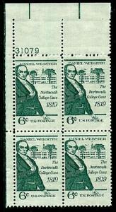 #1380 Daniel Webster Plate Block #31057 UL - MNH