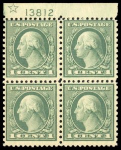 United States, 1910-30 #538 Cat$225, 1919 1c green, plate block of four with ...