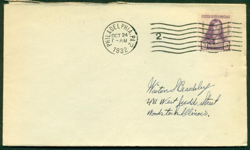 SCOTT # 724 FDC, NO CACHET, SCRIPT ADDRESS, PHILADELPHIA, PA, GREAT PRICE!