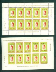 Denmark. 2 Christmas Sheet. 1953 MNH. Perf. Imperf. D.J.F.Christmas Sheet Assoc.