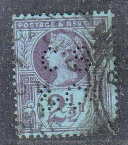 Great Britain,  Queen Victoria 2 1/2p  PERFIN - CS & Co (SC# 114) Used