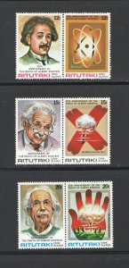 Aitutaki #187a,189a,191a Pairs, VF, MNH, Albert Einstein, CV $5.10 ... 0060002/3