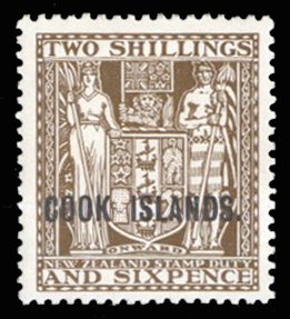 Cook Islands #124A Cat$30+ (for hinged), 1951 2sh6p brown, never hinged