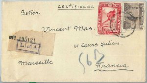 69344 -  PERU  - POSTAL HISTORY - REGISTERED COVER from LIMA to FRANCE   1937