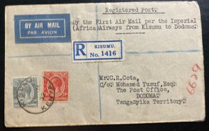 1932 Kisumu Kenya First Flight Airmail Cover FFC To Dodoma Tanganyika