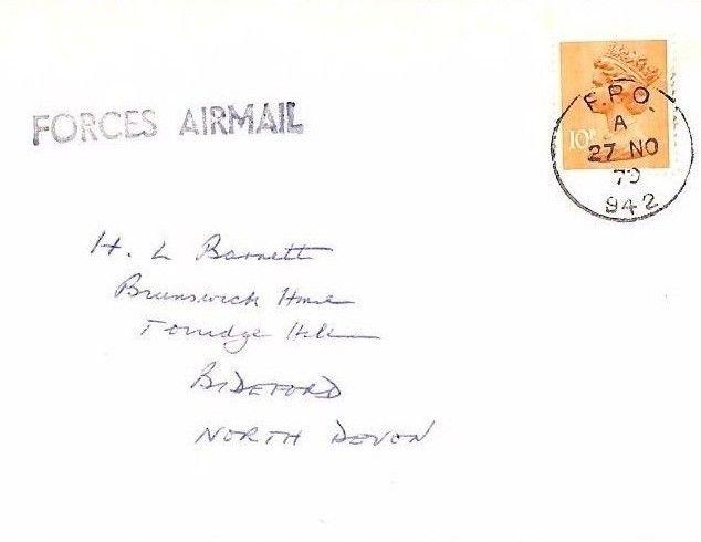 XX33 1979 GB FORCES AIRMAIL *FPO 942* 10p Machin Commercial Airmail Cover Devon